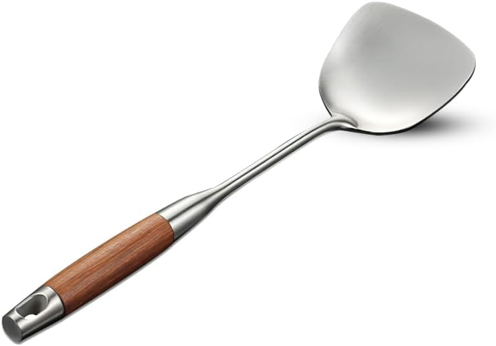 Beram Stainless Steel Wooden Spatula, 38.5cm x 8cm, Non-Stick, Food Grade, Compact