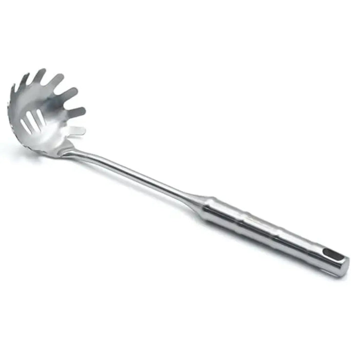 BERAM Cooking Utensils Set 304 Stainless Steel 6 Pieces Soup Spoon Spatula Slotted Turner Rice Scoop Pasta Server Skimmer Food Grade Kitchen Tools with Bamboo Shaped Handles