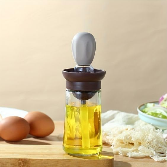 BERAM Oil Dispenser Bottle with Brush, 2 in 1, Used for Barbecue, Vinegar or Sauce, Glass Storage and Dispenser Container with Silicone Basting Brush for Kitchen, Baking, Air Fryer