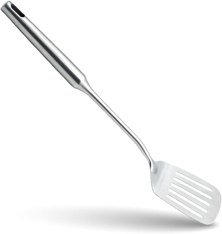 BERAM Stainless Steel Plain Handle Cooking Set, 304 Utensils Set of 6 with Stand – Pasta Server, Rice Scoop, Turner, Spatula, Soup Ladle, Skimmer – Kitchen Tools for Daily Use