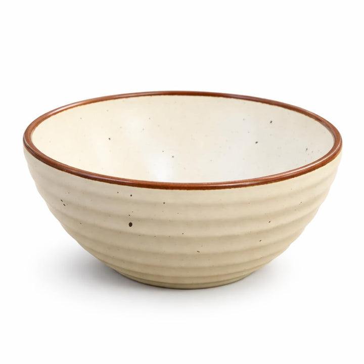 Ariane Artisan Collection Durable Ceramic Bowl Set Rustic Cream Speckled Dining Bowls with Brown Rim Microwave and Dishwasher Safe for Soup Cereal Salad and Everyday Use