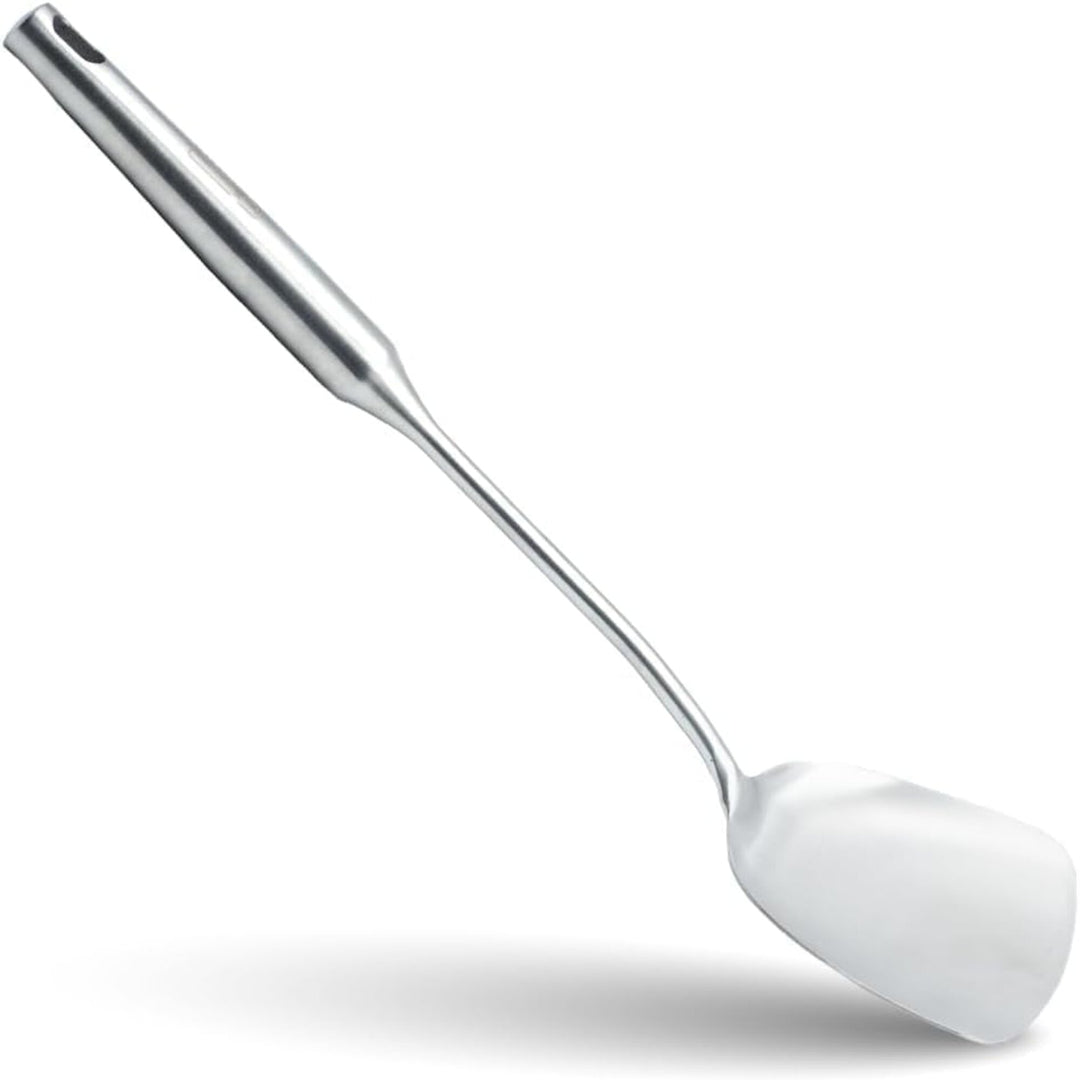 BERAM Stainless Steel Plain Handle Cooking Set, 304 Utensils Set of 6 with Stand – Pasta Server, Rice Scoop, Turner, Spatula, Soup Ladle, Skimmer – Kitchen Tools for Daily Use
