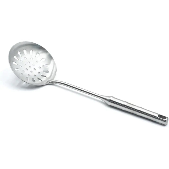 BERAM Cooking Utensils Set 304 Stainless Steel 6 Pieces Soup Spoon Spatula Slotted Turner Rice Scoop Pasta Server Skimmer Food Grade Kitchen Tools with Bamboo Shaped Handles