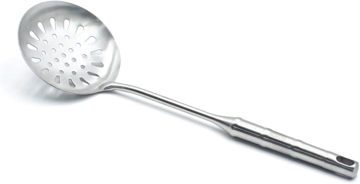 BERAM Cooking Utensils Set 304 Stainless Steel 6 Pieces Soup Spoon Spatula Slotted Turner Rice Scoop Pasta Server Skimmer Food Grade Kitchen Tools with Bamboo Shaped Handles