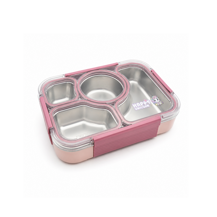 Beram Premium 304 Stainless Steel Bento Lunch Box Silicone & PP Leakproof 4-Compartment Lunch Box for School & Office Eco-Friendly Steel Tiffin Box for Kids & Adults Food Storage Meal Prep Container