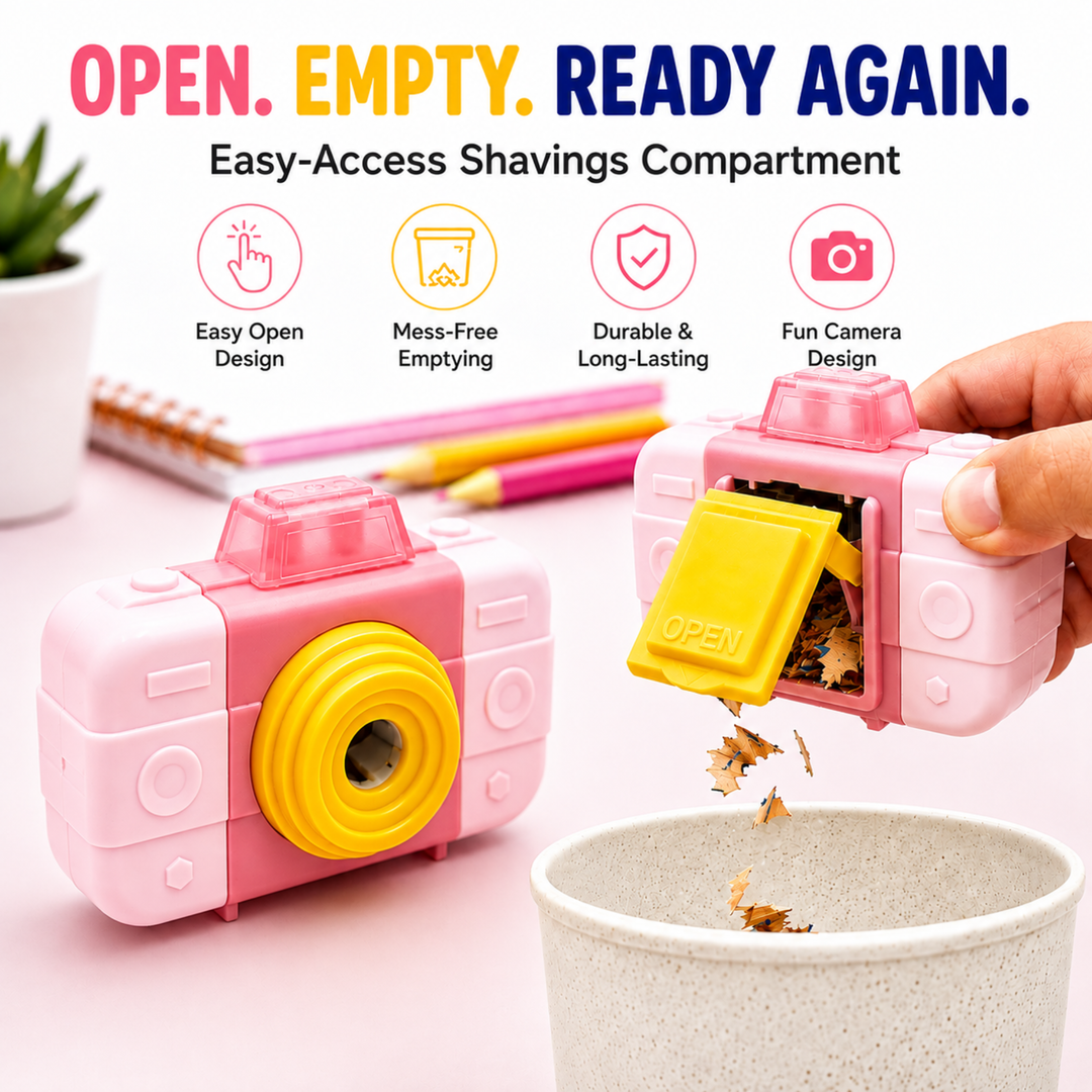 Camera Pencil Sharpener with Eraser, 2-in-1 Camera-Shaped Pencil Sharpener and Eraser, Cute Stationery Sharpener for School, Office, Study, Drawing and Everyday Use