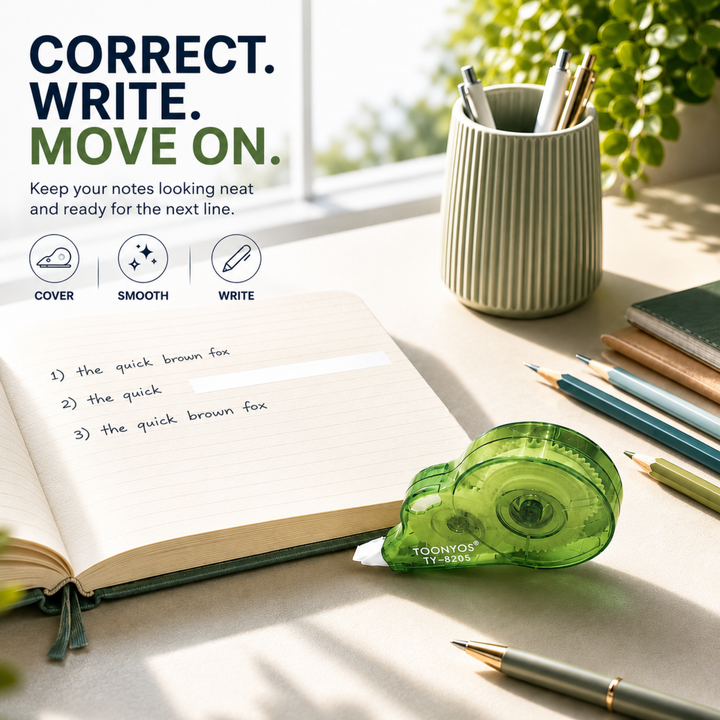 Correction Tape, Quick Dry White-Out Tape Roller, Smooth Writing Correction Tape for School, Office, Notes, Documents, Journaling and Everyday Writing