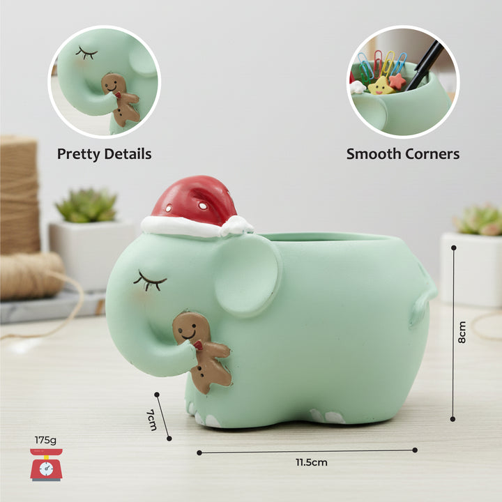 Animal Christmas Flower Pot 4 Pcs Set Rabbit Cat Porcupine Elephant Polyresin Succulent Planter Festive Mini Vase with Santa Hat Gift Box Design Indoor Outdoor Home Office Desk Decor Gift