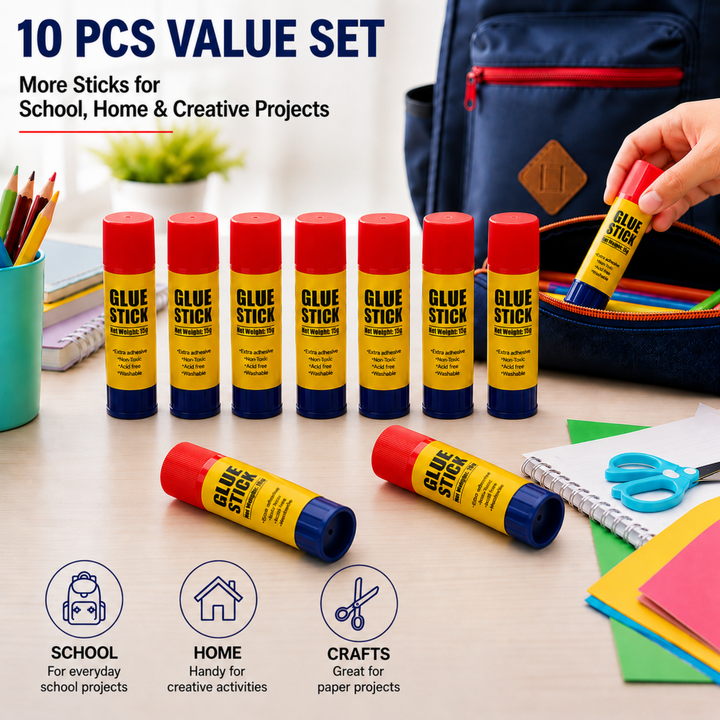 Glue Sticks for Paper Crafts – Strong Adhesive Glue Stick Set, Smooth Application, Quick Dry, Non-Toxic, Mess-Free Craft Glue for Office, School & DIY Projects