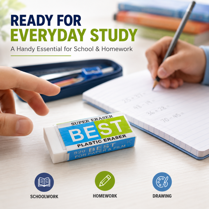 Classic Eraser, Soft & Smooth Pencil Eraser for Clean Corrections, School, Office, Drawing, Sketching & Everyday Writing