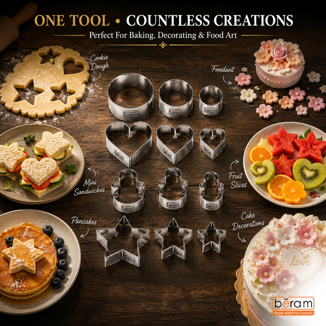 BERAM Cookie Cutters, Set of 12, Stainless Steel Pieces, Mini Vegetable and Fruit Cutters, DIY Mould for Kids, Food Shapes, Decoration Tools