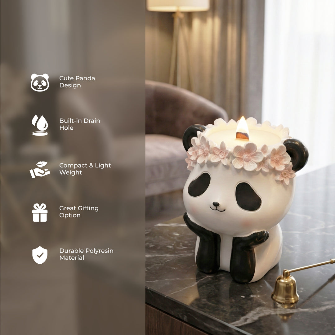 Fantasy 2PCS Flower Pot Set Kitty and Panda Polyresin Cute Animal Succulent Planters with Flower Crown Decorative Mini Vase Indoor Outdoor Home Office Desk Decor Pen Pencil Holder Propagator Kit