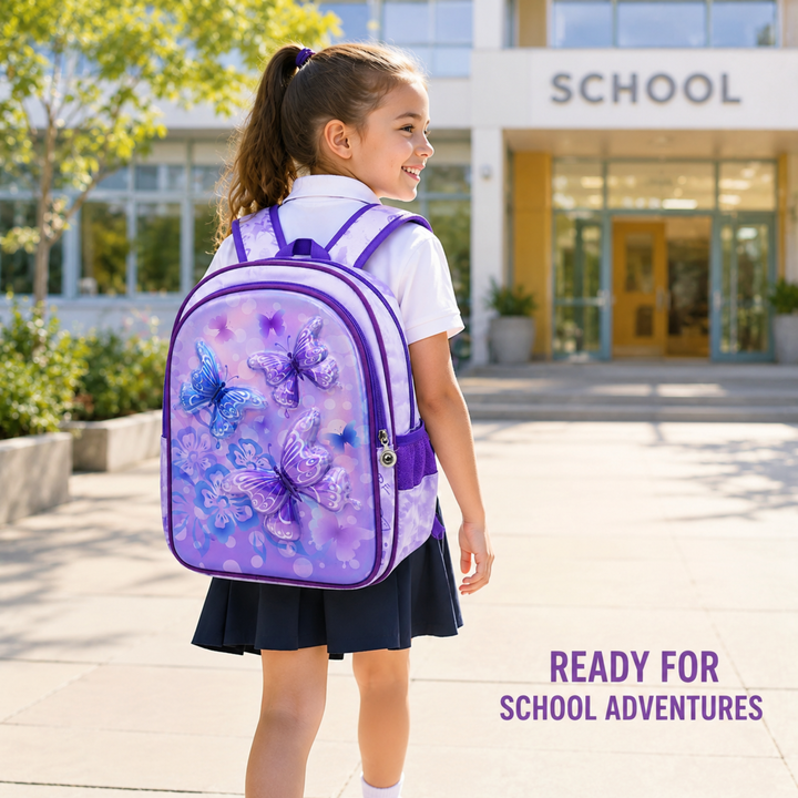3D-Effect Printed School Backpack – Spacious Multi-Compartment School Bag with Front Zipper Pocket, 2 Side Bottle Pockets, Top Handle, Lightweight Design & Stylish Front Graphic