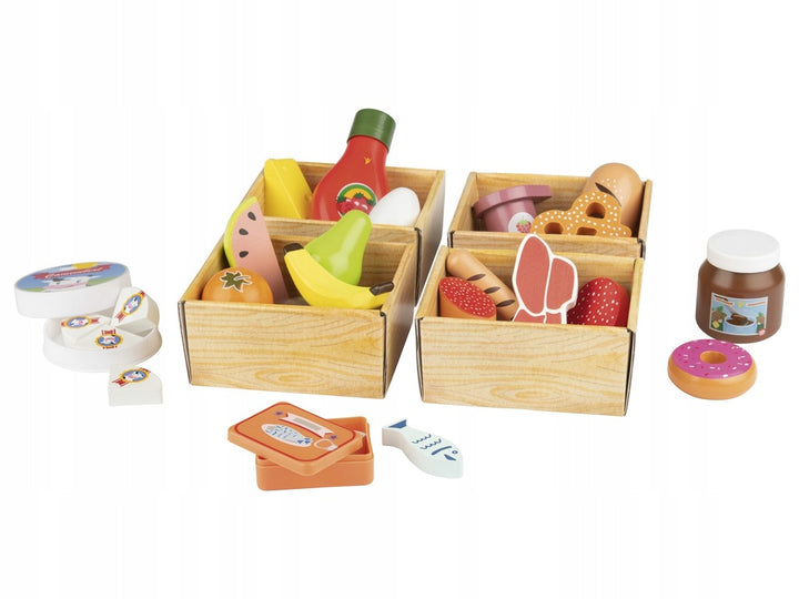 Playtive 29-Piece Wooden Food Set for Kids – Pretend Play Grocery Toy  Includes Fruits, Vegetables, Meat & Bakeries – Inspired Educational Toy for Toddlers, Durable & Safe Wood – Ages 2+