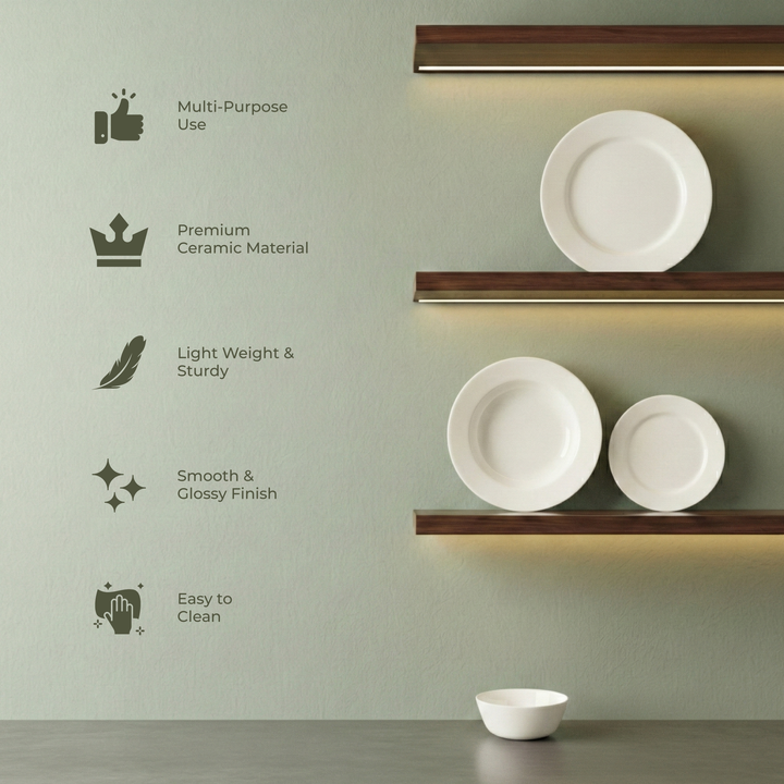 Luminarc White 4 PCS Ceramic Dinner Set  Soup Plate 22cm Dinner Plate 24cm Dessert Plate 19cm Bowl 9.5cm Tableware Set for Home & Restaurant