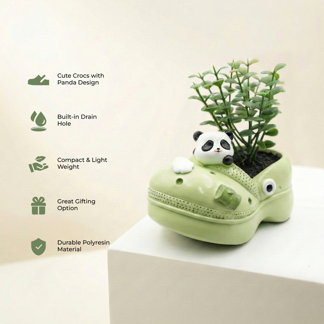 Crocs Shape Animal Flower Pot Set Pink Bunny and Green Panda Polyresin Cute Succulent Planters with Drainage Hole Indoor Outdoor Decorative Flower Pots Home Office Desk Decor Pen Pencil Holder Gift