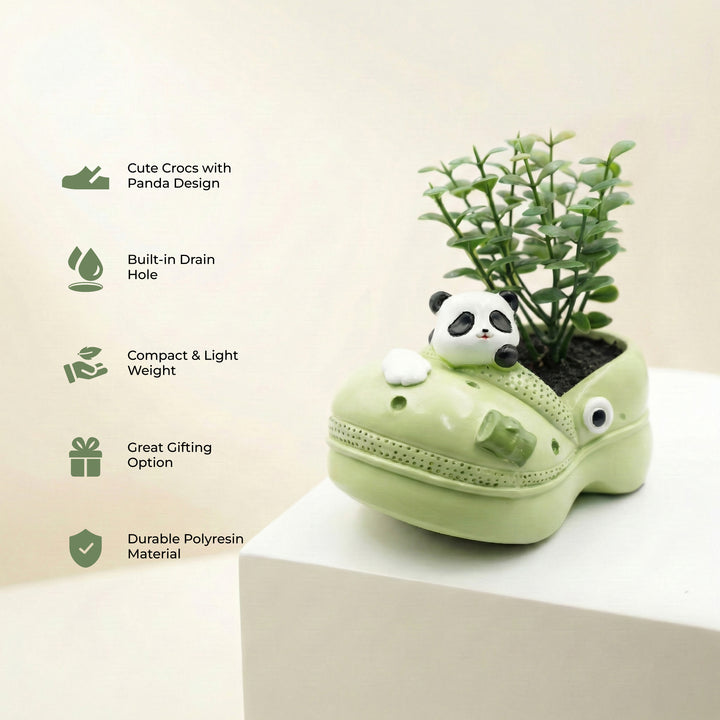 Crocs Shape Animal Flower Pot Set Pink Bunny and Green Panda Polyresin Cute Succulent Planters with Drainage Hole Indoor Outdoor Decorative Flower Pots Home Office Desk Decor Pen Pencil Holder Gift