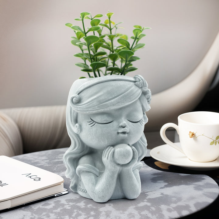 Bonsai Craft Vase 4-Set Pray Dream Flower Blessing Dolls Grey Polyresin Decorative Succulent Planters Elegant Home Office Desk Decor Flower Pots Pen Pencil Holders Propagator Kit Gift