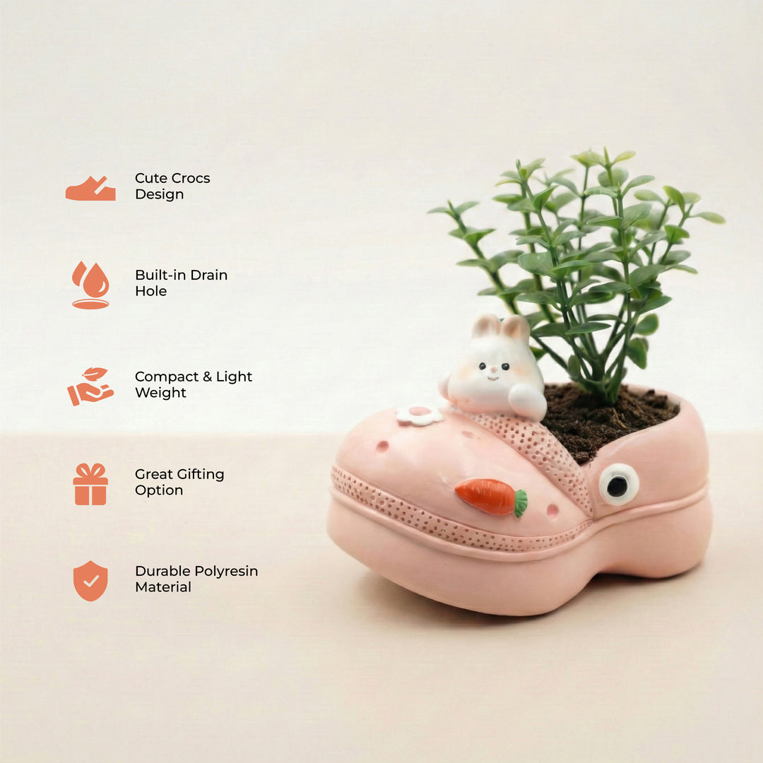 Crocs Shape Animal Flower Pot Set Pink Bunny and Green Panda Polyresin Cute Succulent Planters with Drainage Hole Indoor Outdoor Decorative Flower Pots Home Office Desk Decor Pen Pencil Holder Gift