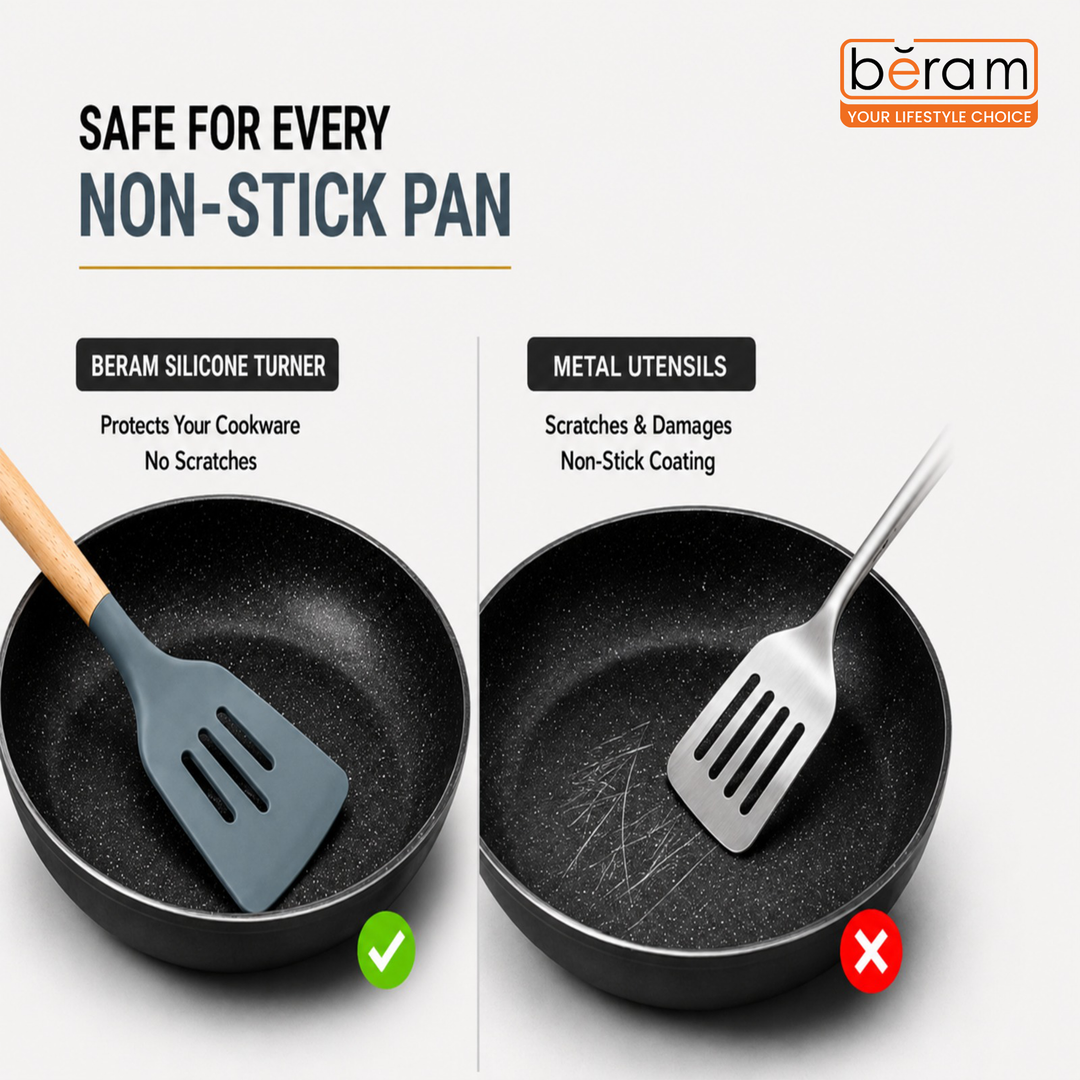 Beram 11Pcs Silicone Cooking Utensil Set with Wooden Handles Heat Resistant BPA Free Non-Stick Kitchen Tools Set for Cooking Baking Stirring Serving and Mixing-Grey (11 Pcs Set)