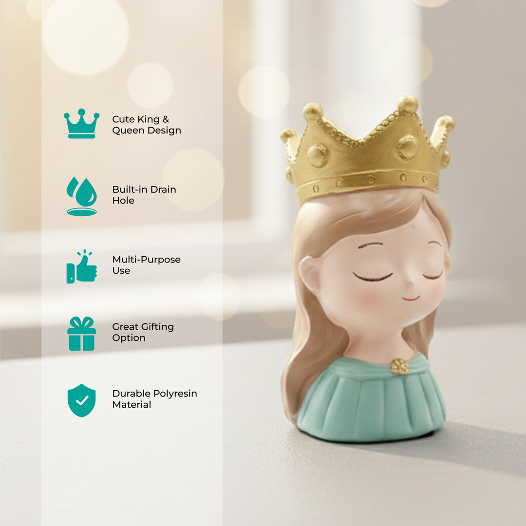 King and Queen Planter Set Polyresin Decorative Flower Vase Royal Couple Succulent Pot Cute Crown Design Indoor Outdoor Home Office Decor Pen Pencil Holder Gift