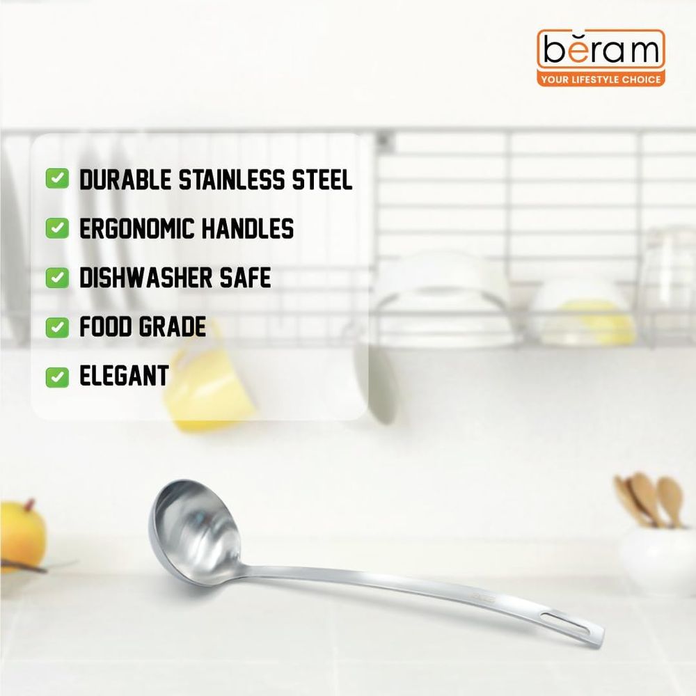 BERAM Soup Ladle Stainless Steel Soup Spoon Kitchen Tool Long Handle Chef Utensils Cooking Utensil Serving Spoon Food Grade Non-Deformable Compact Lightweight (6 CM)