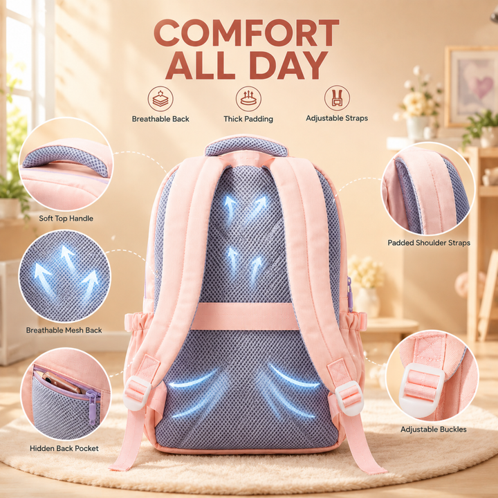 Mimi Meow School Backpack, Cute Cat Water-Resistant Student Backpack with Front Pocket, Lightweight Large Capacity School Bag with Side Bottle Pockets for School & Travel