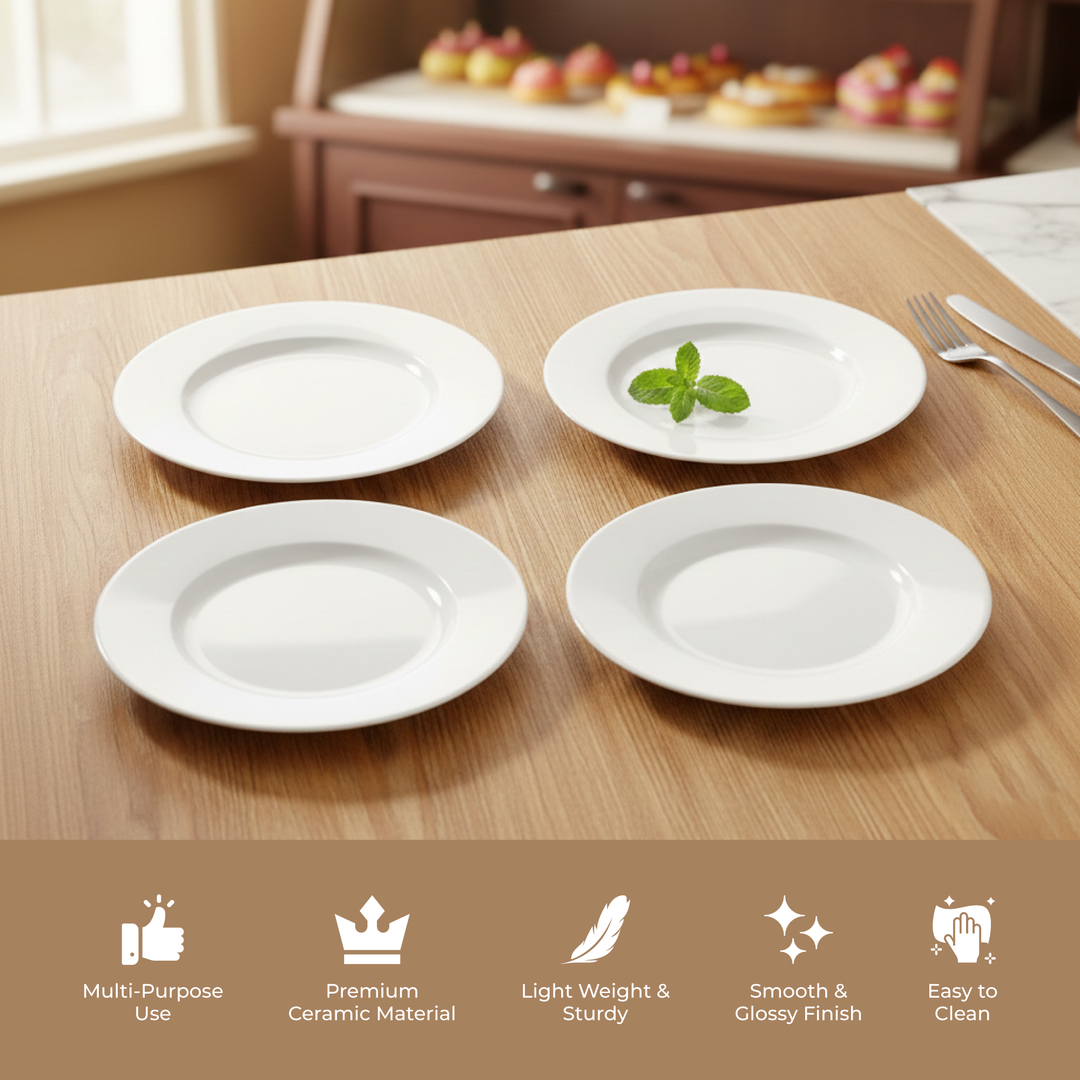 Luminarc White 4 PCS Ceramic Dinner Set  Soup Plate 22cm Dinner Plate 24cm Dessert Plate 19cm Bowl 9.5cm Tableware Set for Home & Restaurant