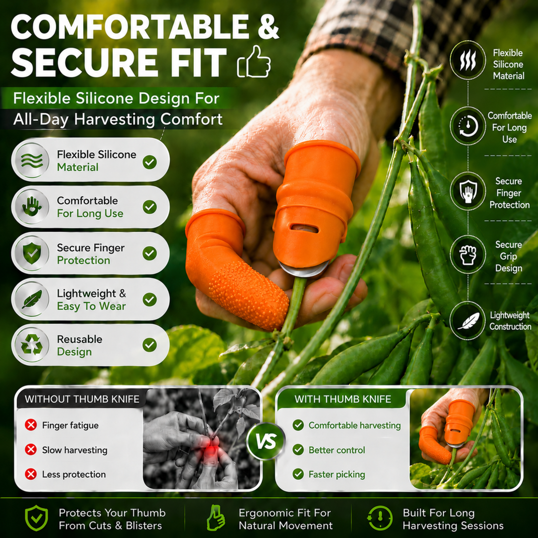 BERAM Silicone Thumb Knife Finger Protector, Garden Harvesting Tool for Vegetable Picking,Fruit Harvesting, Plant Pruning & Cutting, Adjustable Finger Blade for Gardening, Farming & Outdoor Use