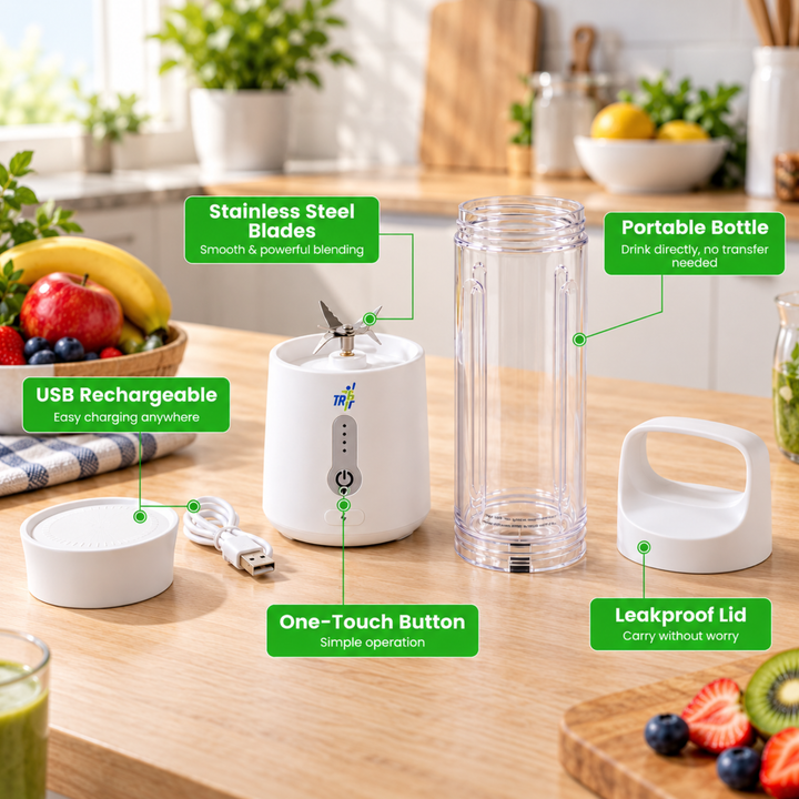 TR6 Blendmate Pro Portable Blender for Smoothies, Protein Shakes & Ice Crushing – 500ML Capacity, Tritan Material, 4000mAh Battery, USB-C Port with Handle Lid