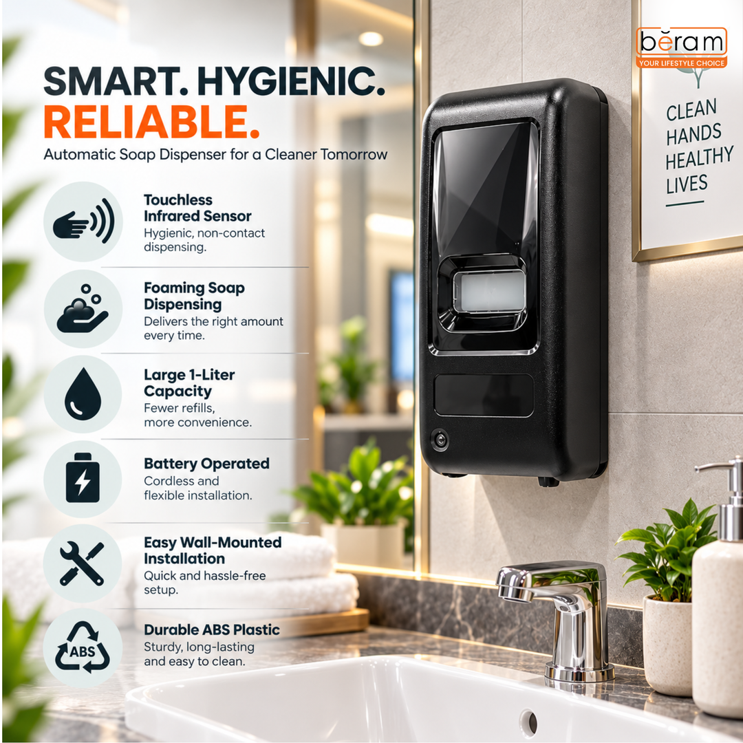 Beram 1000ML Automatic Soap Dispenser Wall Mounted Touchless Hand Sanitizer & Liquid Soap Dispenser Battery Operated Refillable Commercial Dispenser for Bathroom Kitchen Office