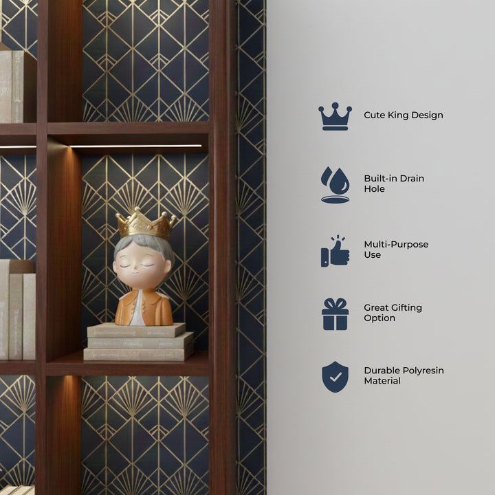 King and Queen Planter Set Polyresin Decorative Flower Vase Royal Couple Succulent Pot Cute Crown Design Indoor Outdoor Home Office Decor Pen Pencil Holder Gift