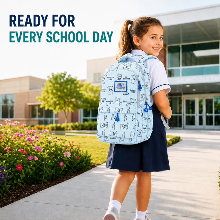 17 Inch Bear Bliss School Backpack Lightweight Multi-Pocket Bookbag with Large Capacity Polyester Adjustable Padded Shoulder Straps Everyday Backpack for School Travel Study Outdoor Use