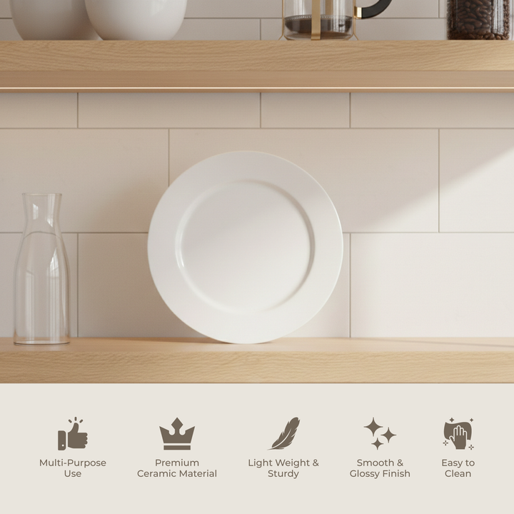 Luminarc White 4 PCS Ceramic Dinner Set  Soup Plate 22cm Dinner Plate 24cm Dessert Plate 19cm Bowl 9.5cm Tableware Set for Home & Restaurant