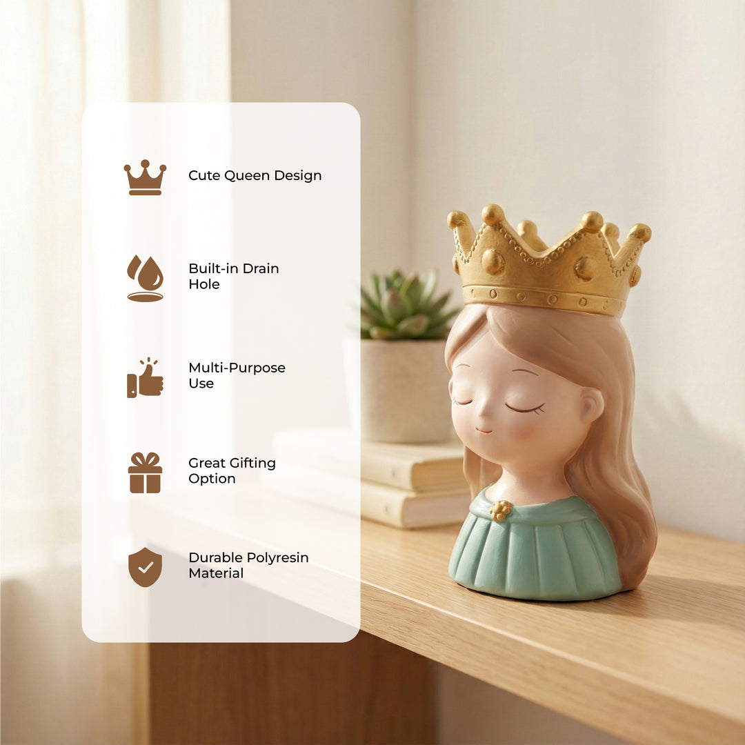 King and Queen Planter Set Polyresin Decorative Flower Vase Royal Couple Succulent Pot Cute Crown Design Indoor Outdoor Home Office Decor Pen Pencil Holder Gift
