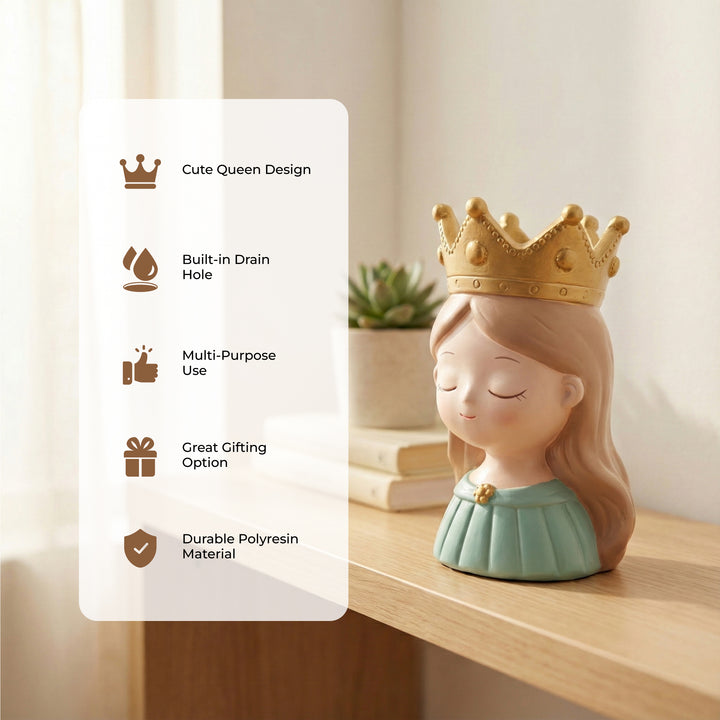 King and Queen Planter Set Polyresin Decorative Flower Vase Royal Couple Succulent Pot Cute Crown Design Indoor Outdoor Home Office Decor Pen Pencil Holder Gift