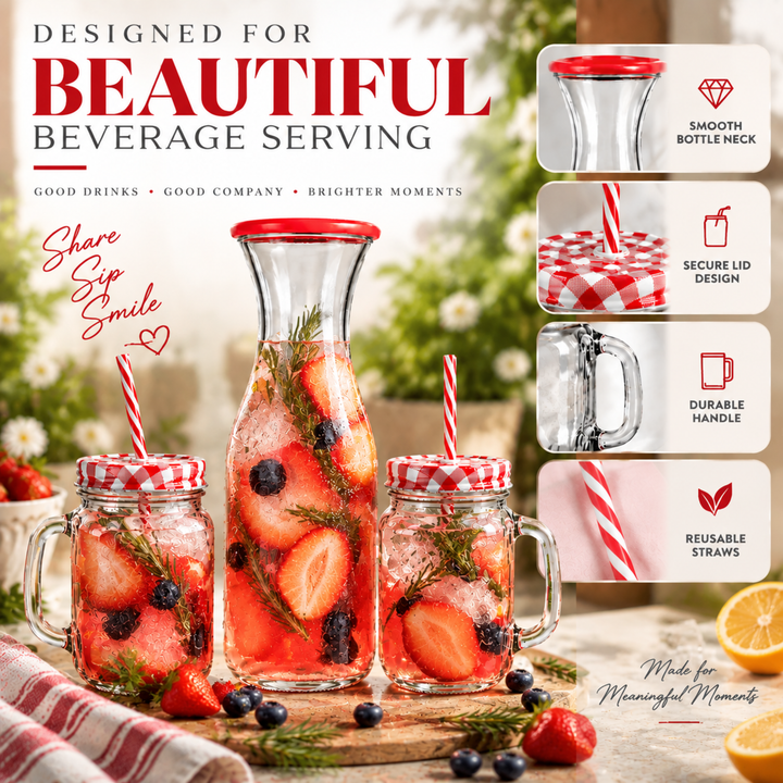 7 Piece Glass Drink Set with Pitcher and 6 Glasses, 11 OZ Drinking Tumblers, Clear Textured Glass Water Juice Beverage Serving Set with Lid, Dishwasher Safe for Home Dining Parties