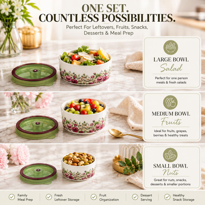 Ceramic Bowl Set Premium Porcelain Storage and Serving Bowls Microwave and Dishwasher Safe Soup Rice Snack Cereal Meal Prep Bowls Modern Kitchen Food Container Set