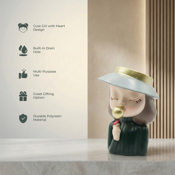 Charming Figurine Set Green Pink Grey Polyresin Decorative Flower Vase Cute Girl Succulent Pot Modern Indoor Home Office Table Decor Propagator Kit Gift Set