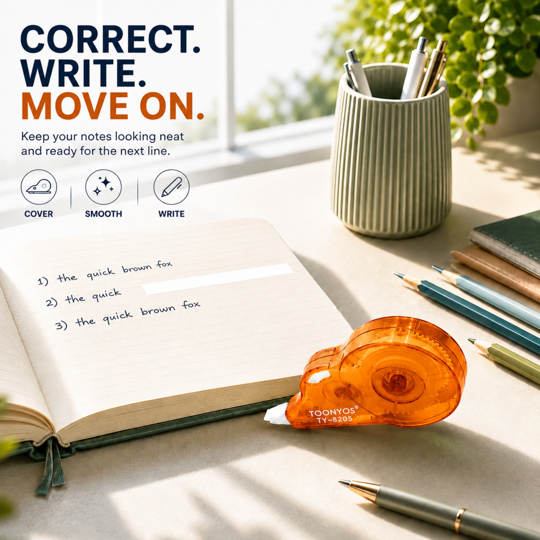 Correction Tape, Quick Dry White-Out Tape Roller, Smooth Writing Correction Tape for School, Office, Notes, Documents, Journaling and Everyday Writing