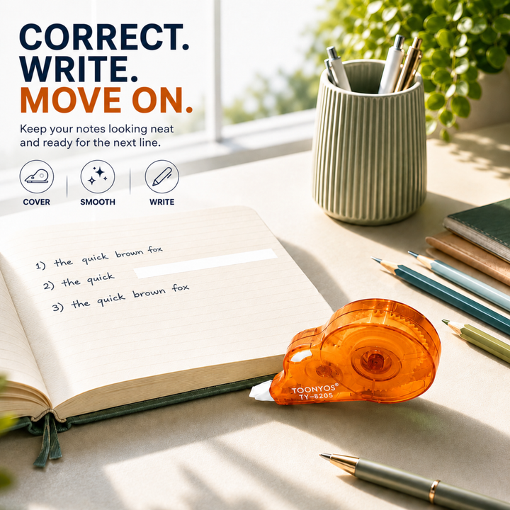 Correction Tape, Quick Dry White-Out Tape Roller, Smooth Writing Correction Tape for School, Office, Notes, Documents, Journaling and Everyday Writing