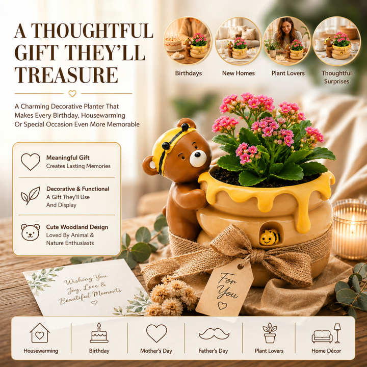 Animal Fruit Harvest Flower Pot Bunny Carrot and Bear Honey Bee Set Polyresin Cute Animal Succulent Planters Decorative Tree Trunk and Honey Pot Vase Desk Flower Pot Pen Pencil Holder Propagator Kit Indoor Outdoor Home Garden Decor