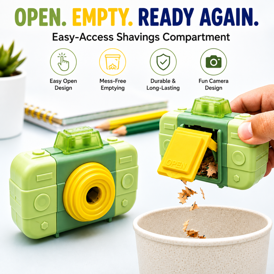 Camera Pencil Sharpener with Eraser, 2-in-1 Camera-Shaped Pencil Sharpener and Eraser, Cute Stationery Sharpener for School, Office, Study, Drawing and Everyday Use