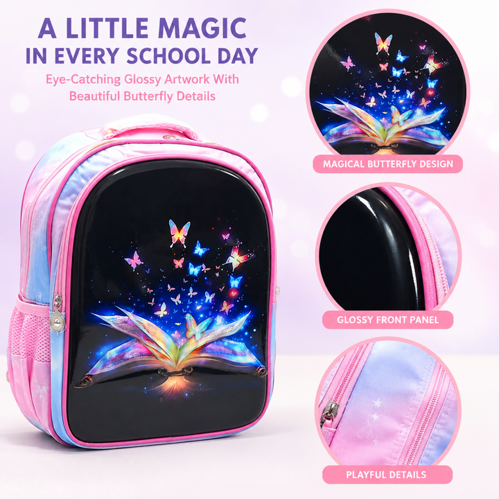 3D-Effect Printed School Backpack – Spacious Multi-Compartment School Bag with Front Zipper Pocket, 2 Side Bottle Pockets, Top Handle, Lightweight Design & Stylish Front Graphic