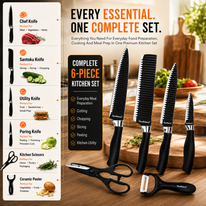 6 Pieces Black Knife Set
