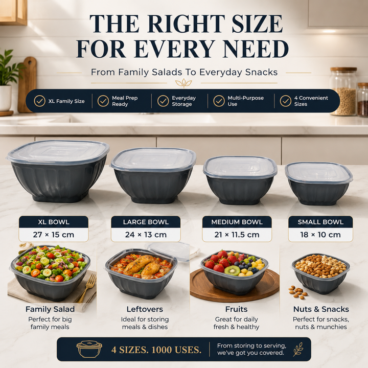 Storage Mixing Bowl Set with Lid BPA-Free Plastic Nesting Bowls for Kitchen Microwave & Dishwasher Safe Food Storage & Salad Prep Bowls (1.3L, 2.2L, 3.4L)