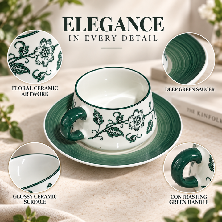 12 Piece Ceramic Cup and Saucer Set, 6 Coffee Tea Cups with 6 Matching Saucers, 220ml White Ceramic Espresso Cappuccino Tea Set for Home Kitchen Office Dining