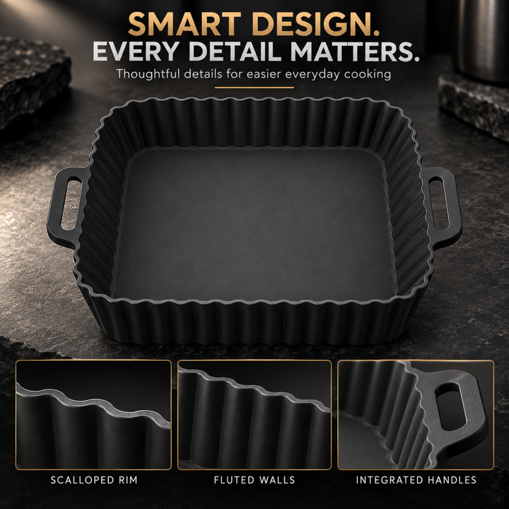 Beram Reusable Air Fryer Liner Square Black Non-Stick Food Grade Silicone Baking Mat Heat-Resistant Easy Clean Food Grade  For Air Fryers Ovens Microwaves Frying Roasting and Baking