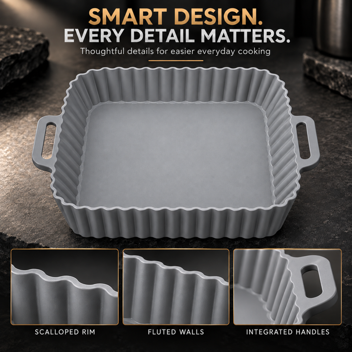 Beram Reusable Air Fryer Liner Square Grey Non-Stick Food Grade Silicone Baking Mat Heat-Resistant Easy Clean Food Grade For Air Fryers Ovens Microwaves Frying Roasting and Baking