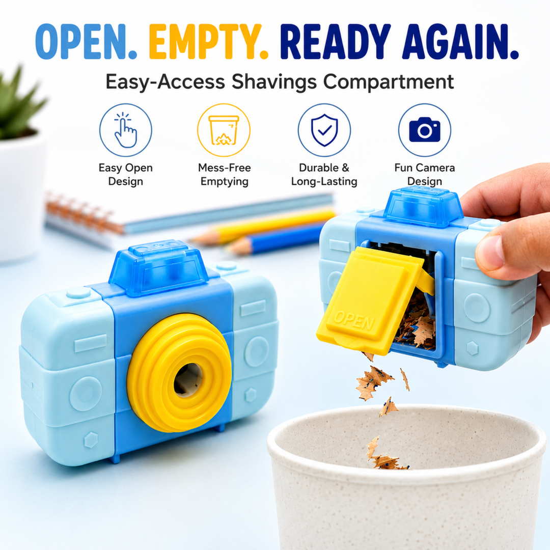Camera Pencil Sharpener with Eraser, 2-in-1 Camera-Shaped Pencil Sharpener and Eraser, Cute Stationery Sharpener for School, Office, Study, Drawing and Everyday Use
